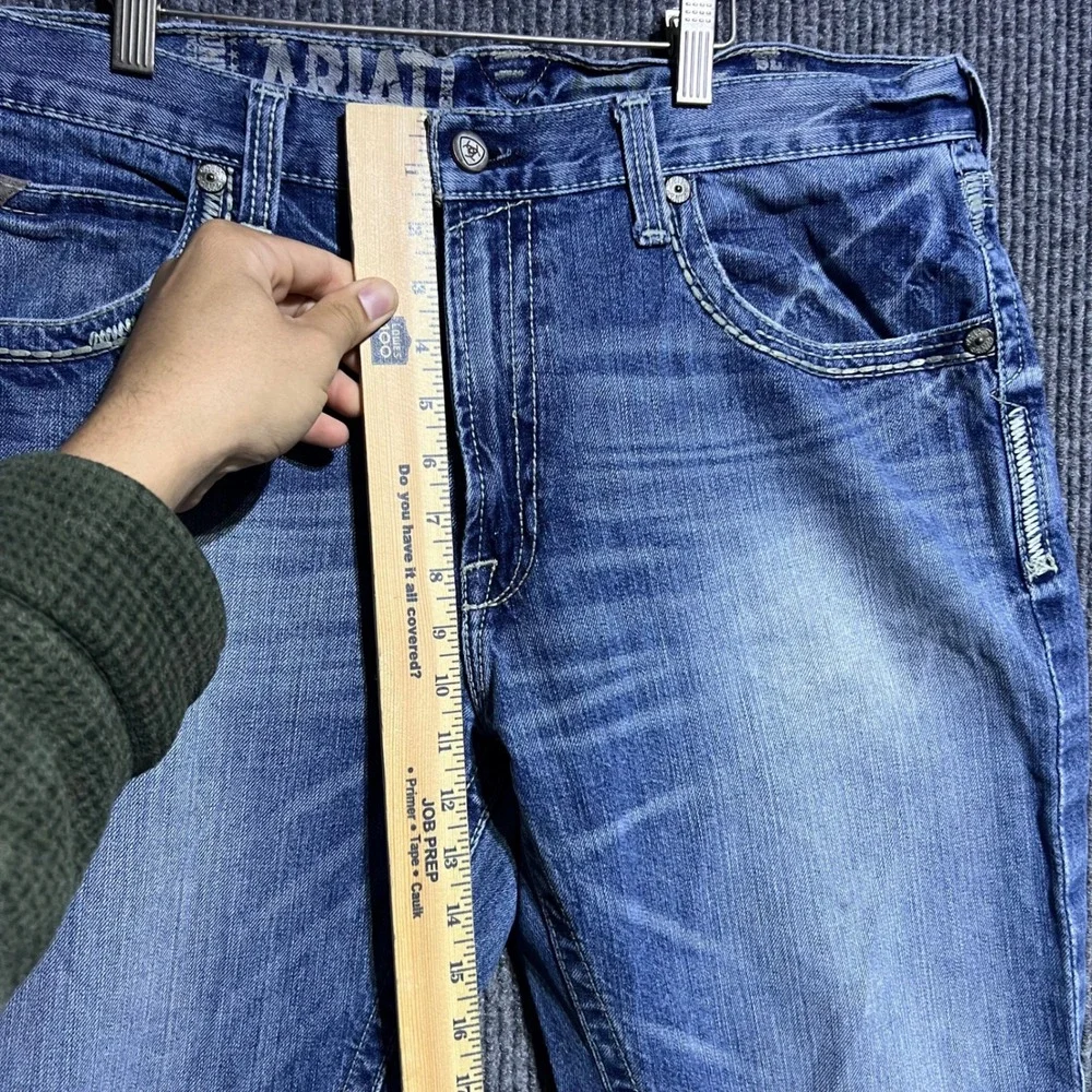 Ariat Straight Leg Jeans Mens 36x32 Blue Medium Wash Distressed Western Cowboy